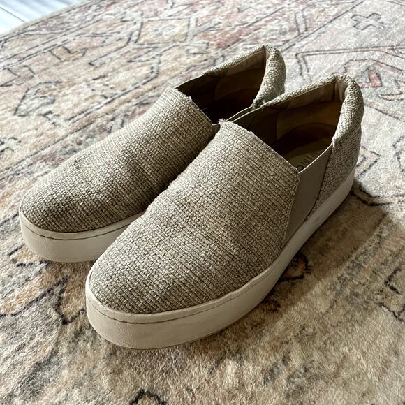 Vince Warren Platform Slip On Sneakers SZ 7.5 Natural Ecru Linen Leather Shoes - Picture 5 of 9